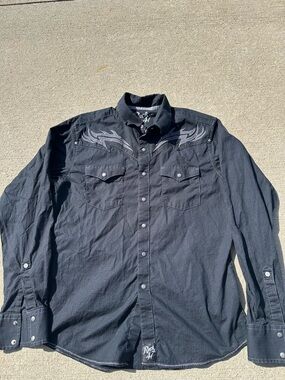 Wrangler rock 47 Black Western Shirt with Gray Trim